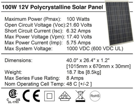 100W12VPolySolarPanel